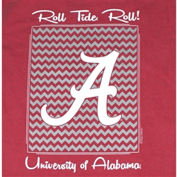 Alabama Crimson Tide Football T-Shirts - Chevron Pattern Around Script A - Color Crimson