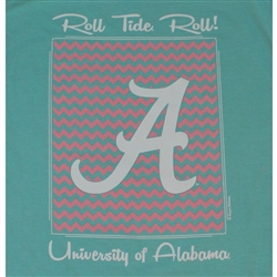 Alabama Crimson Tide Football T-Shirts - Chevron Pattern Around Script A - Color Mint