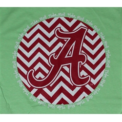 Alabama Crimson Tide Football T-Shirts - Chevron A Script Neon Green Color T-Shirt