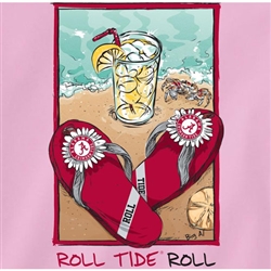 Alabama Crimson Tide Pink T-Shirts - Crimson Sandals On Beach - Roll Tide